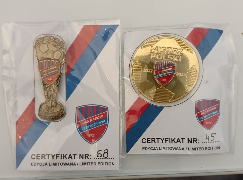Odznaki Rks Raków Częstochowa limitowane certyfikat