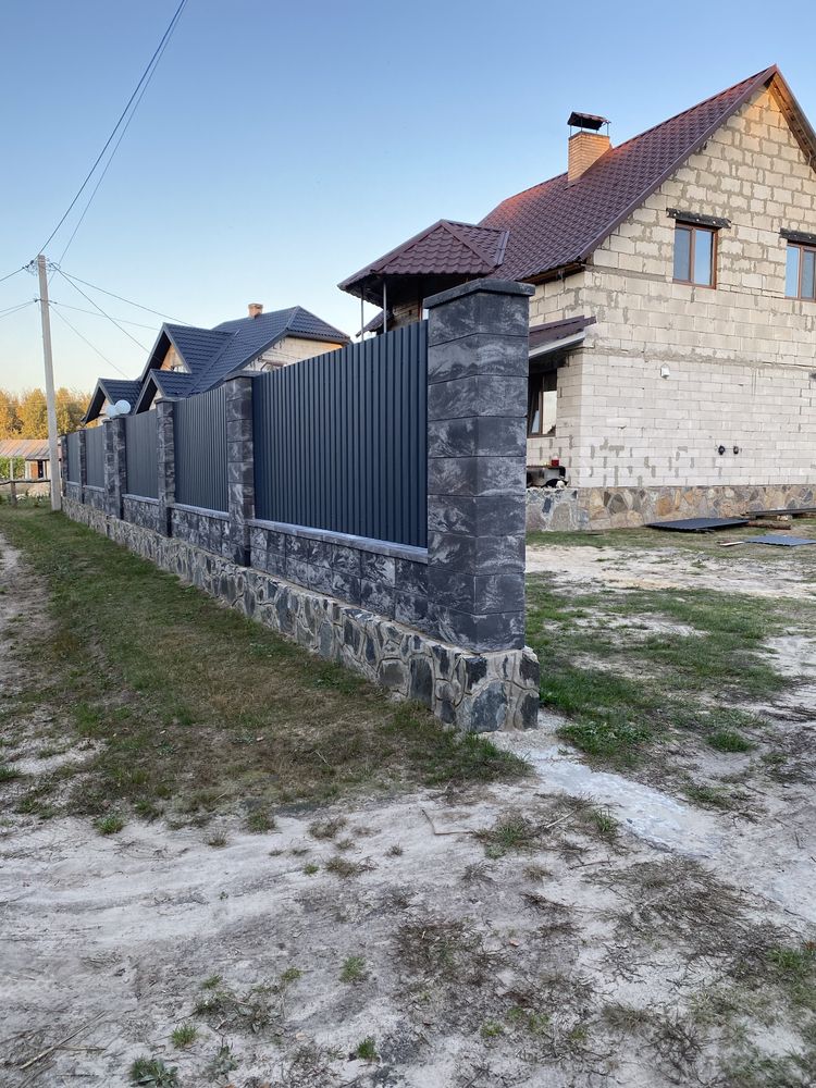 Забор из профнастила, кирпича, блоков, фундамент, ворота калитка