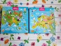 Puzzle dla dzieci Azja i Europa + mapy + kolorowanki