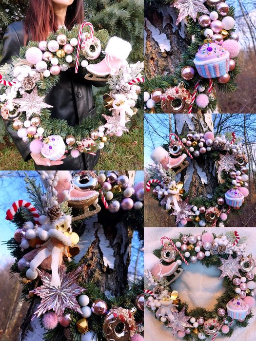 Różowy Wianek Świąteczny