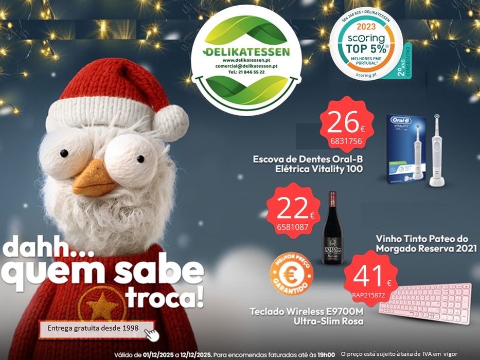 Presentes de Natal com entrega gratuita no dia seguinte