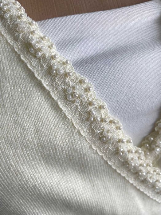 Кофточка для нареченої, ангора, кашемір, вишивка бісером, р.46.