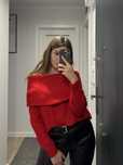 Sweter M H&M czerwony odkryte ramiona