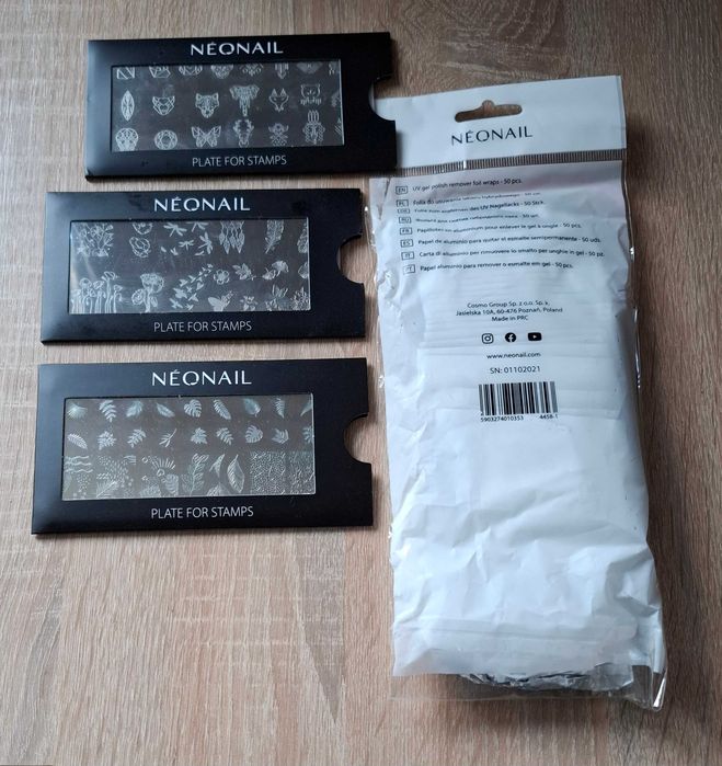 NEONAIL Zestaw blaszka do stempli do paznokci 3 sztuki + Gratis Folie
