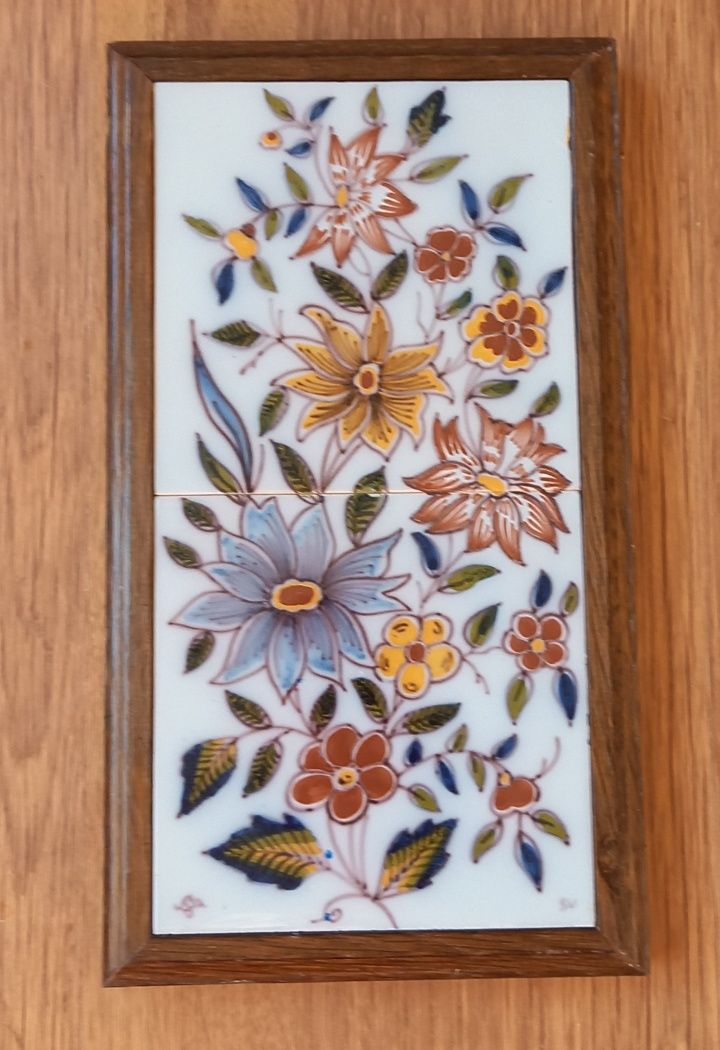 Kafel malowany obraz ceramika szkło witraż kwiaty vintage fajans