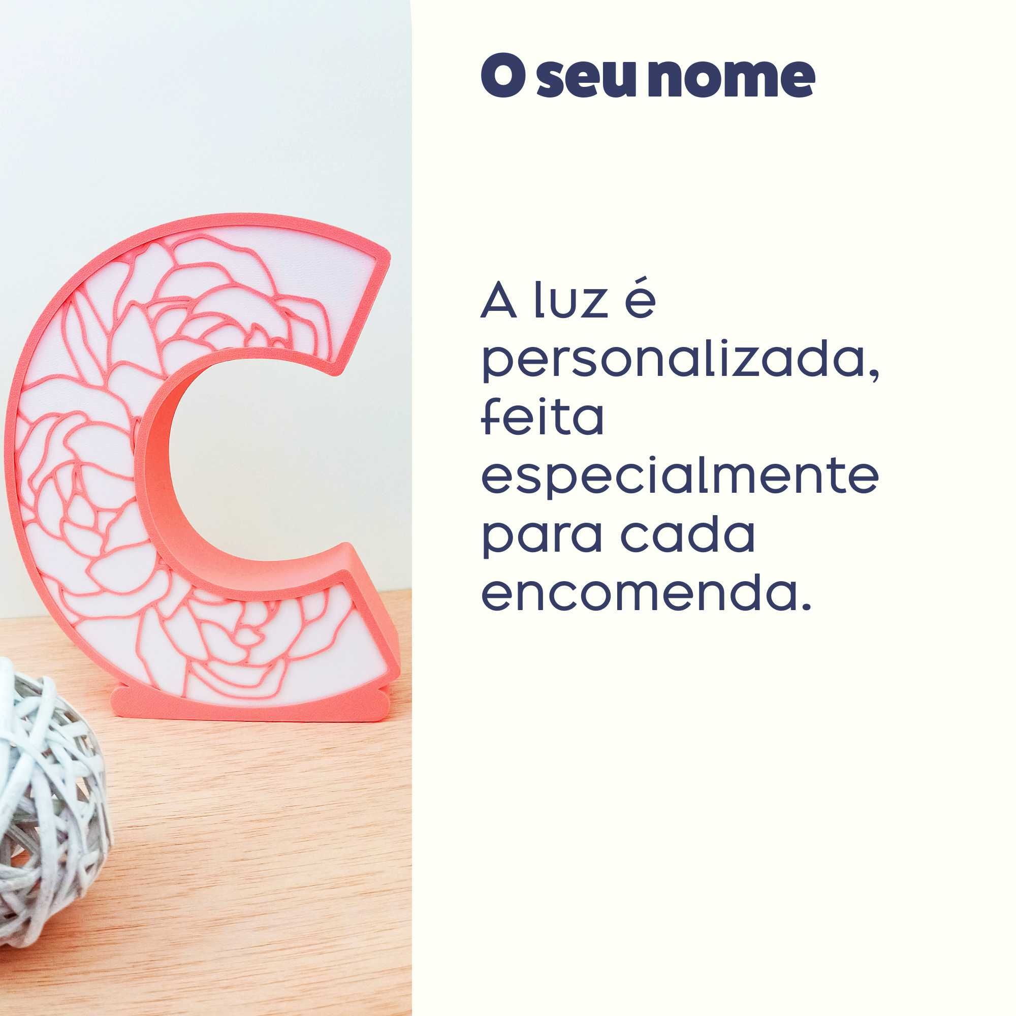 Luz led personalizada quarto do bebe | nome com flores | candeeiro