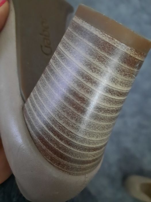 GABOR COMFORT 38 czółenka nude beż pantofle słupek baleriny skóra NOWE