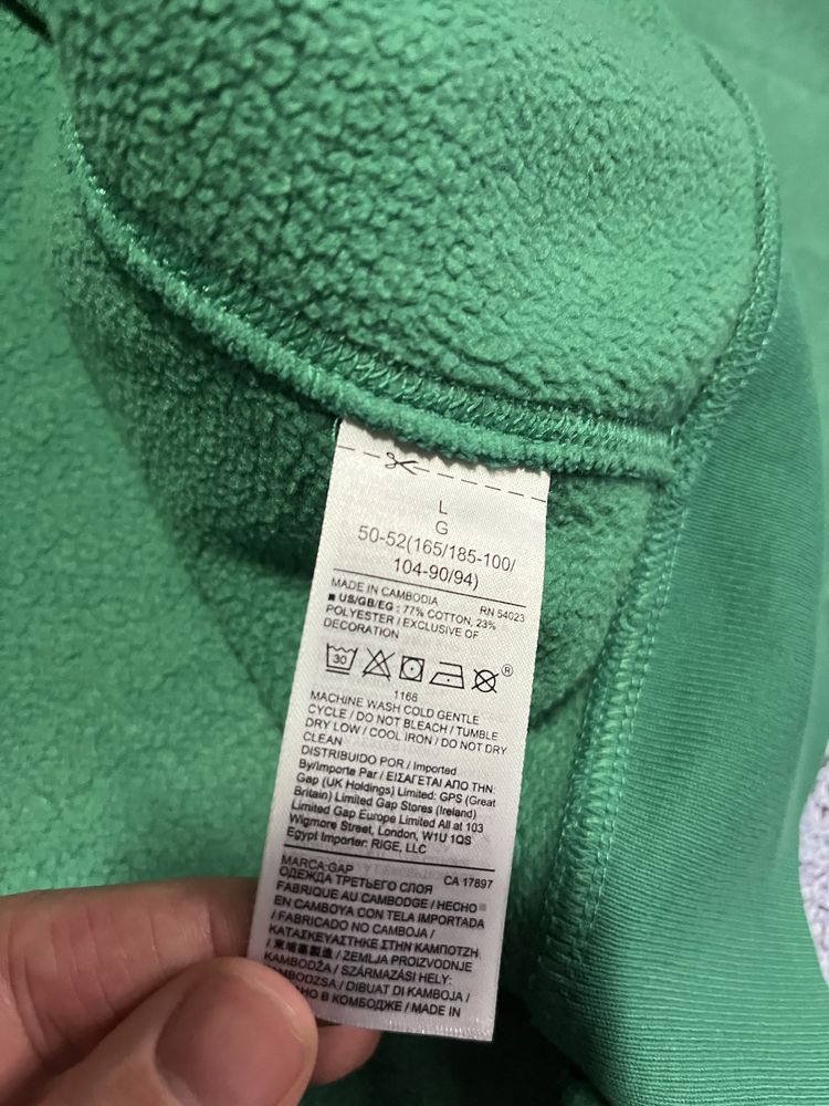 Зеленая худи кофта толстовка мужская с большим логотипом Gap Оригинал