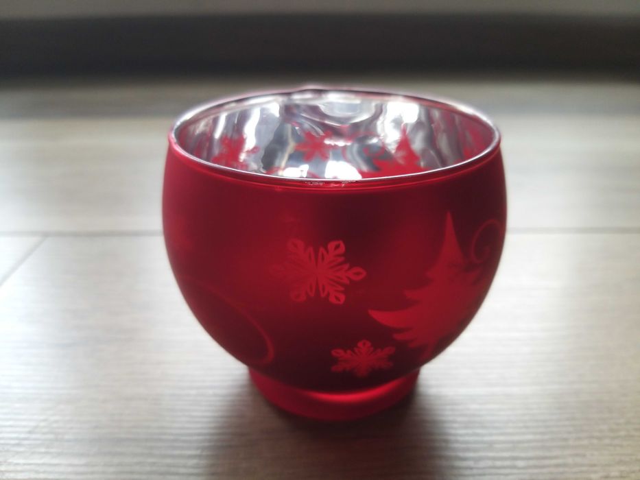 Świecznik na tealight - świąteczny - czerwono - srebrny