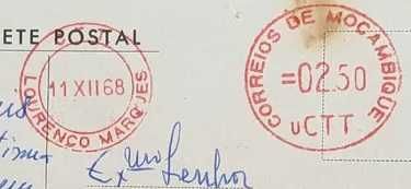 1 postal antigo, navio Império, de Lourenço Marques para Peral, 1968