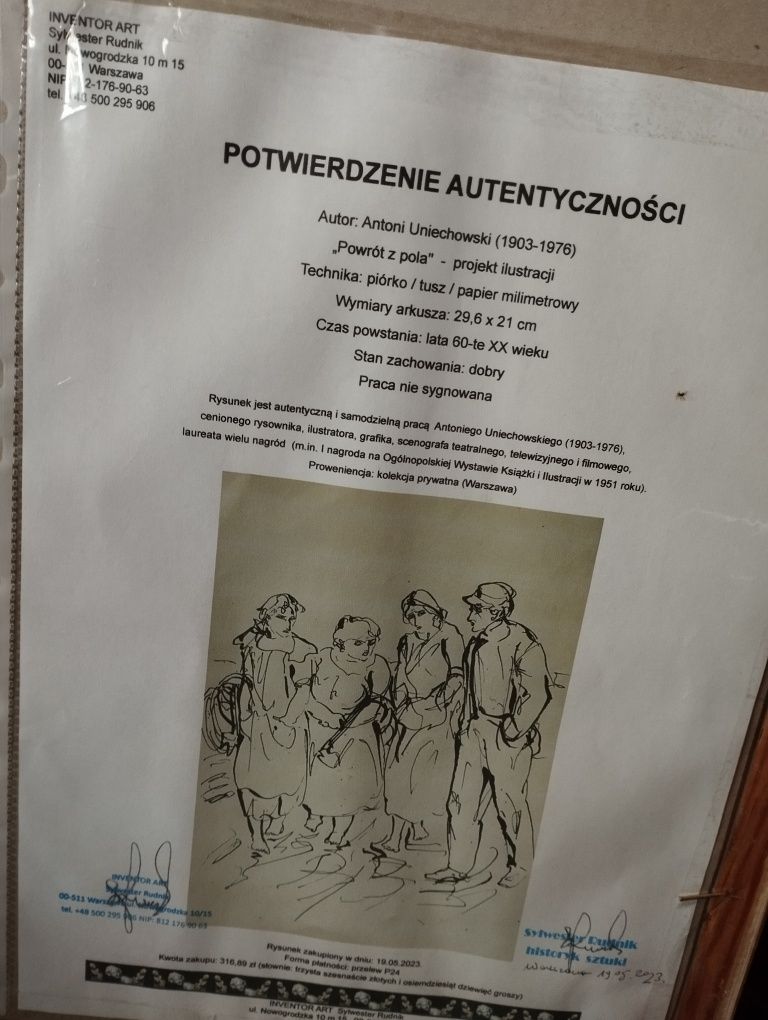 Antoni Uniechowski - oryginał certyfikat
