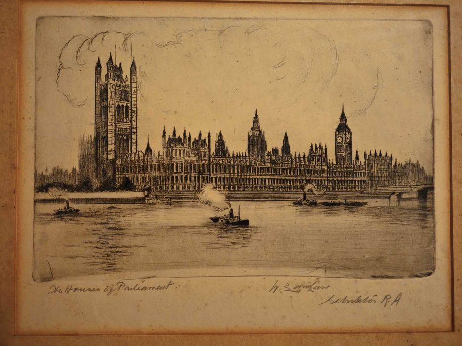 Parlament w Londynie XIXw rycina sygnowana pt. Palace of Westminister