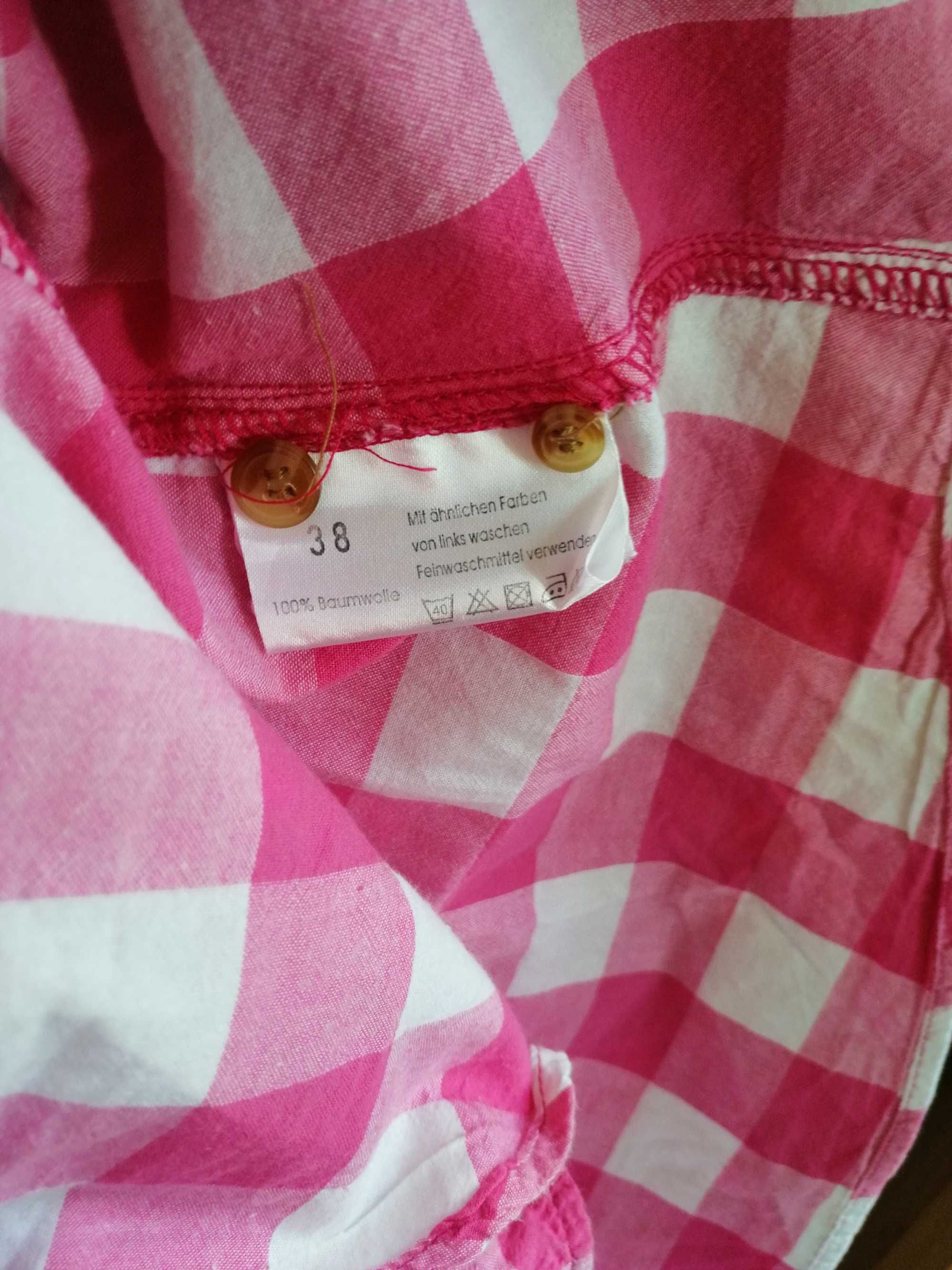 Różowo biała koszula damska w kratę rozmiar 38/M