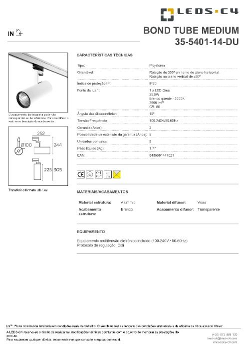 Projector de uso interior orientável Bond Tube LED C4 (2un)