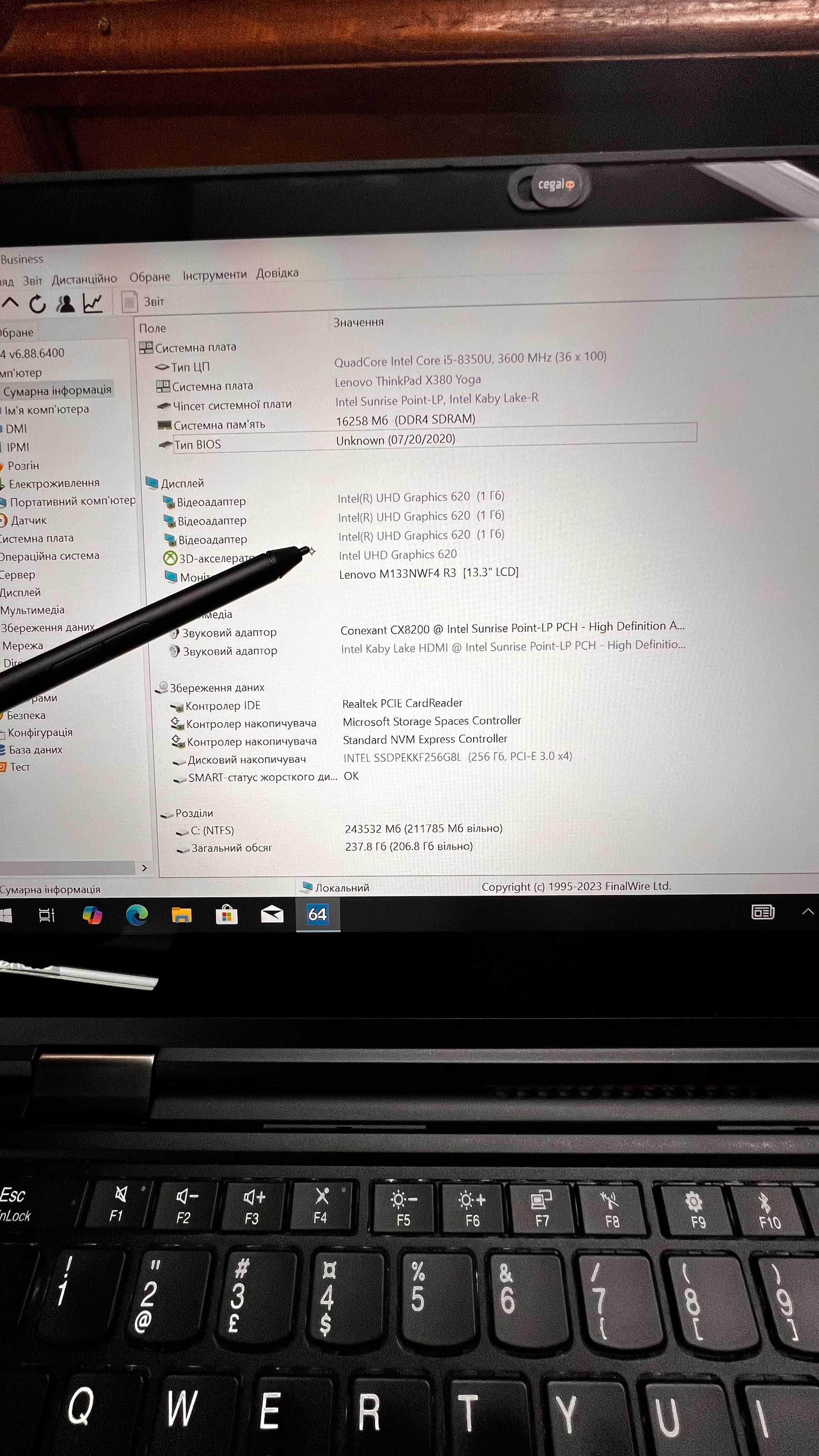 Lenovo ThinkPad X380 Yoga i5-8350U 16GB DDR4 SSD 256GB 13.3" FHD