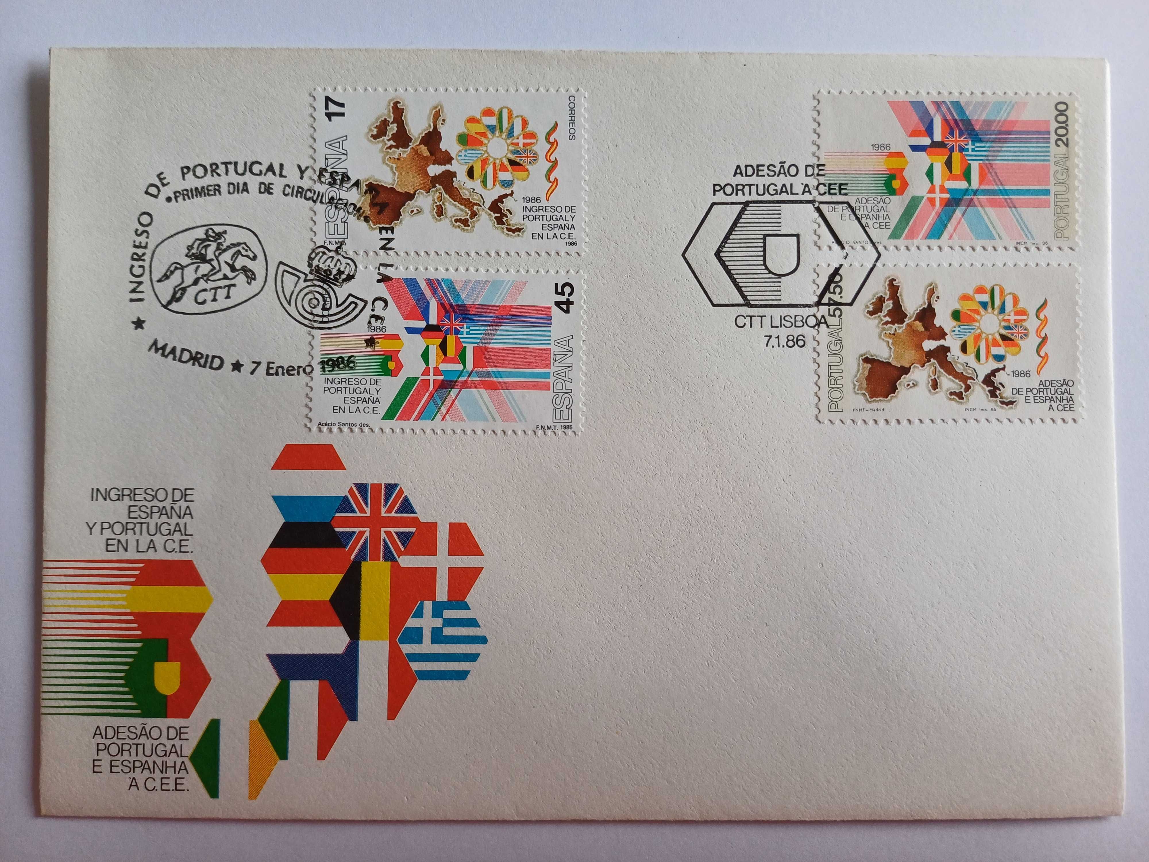 Espanha FDC Adesão Portugal e Espanha à CEE, com carimbo de Lisboa,