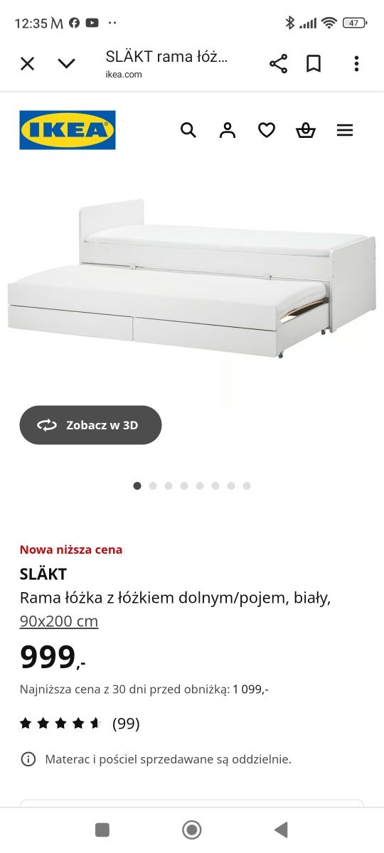 Łóżko ikea SLÄKT 2-osobowe z szufladami