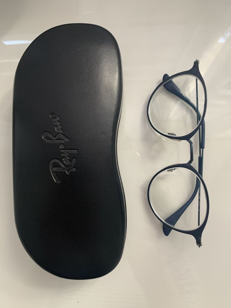 Ray Ban granatowe oprawki korekcyjne, okulary i etui