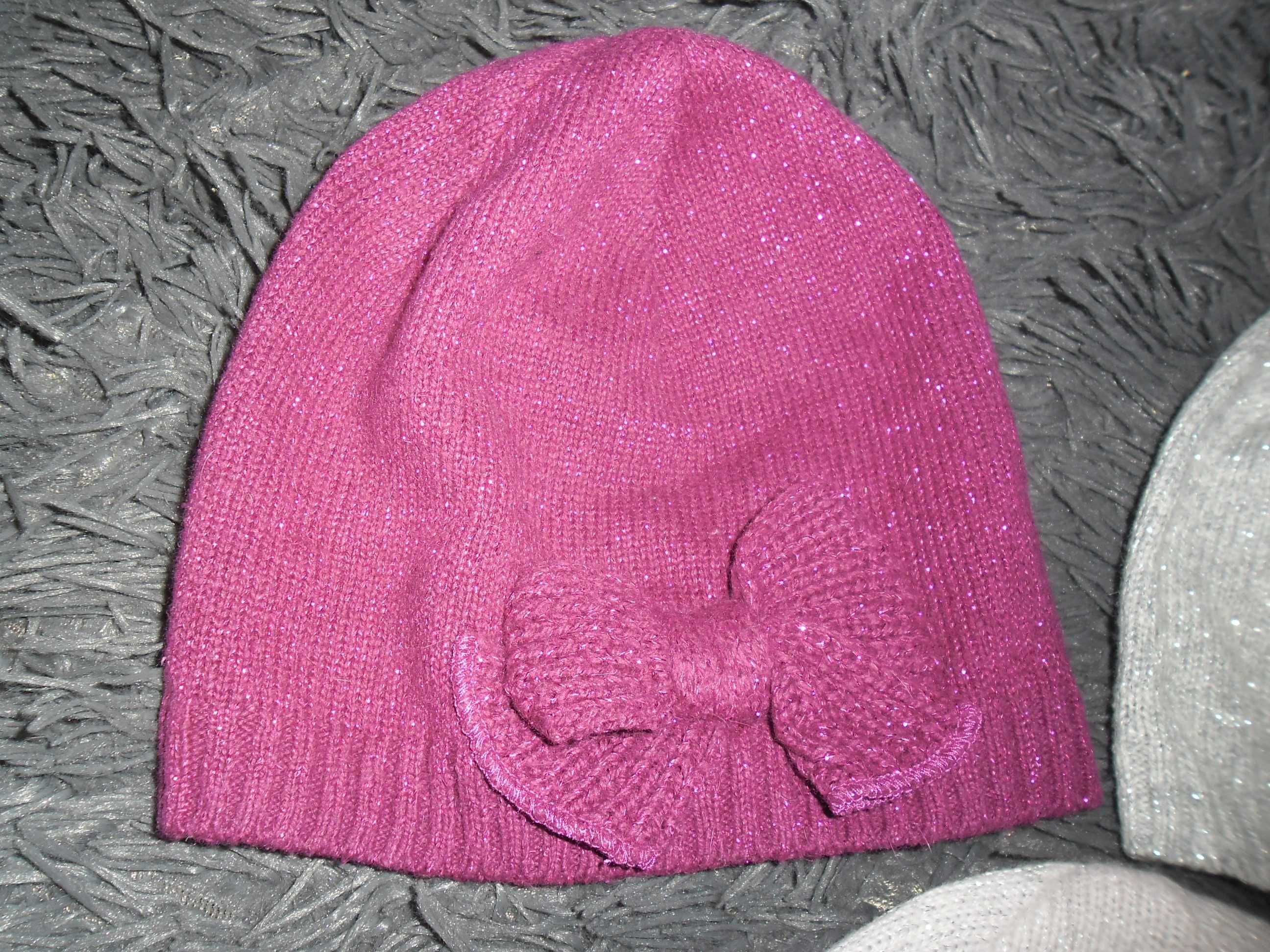H&M 3 pak czapek z kokarda, z kwiatem srebrna nitka 104/116