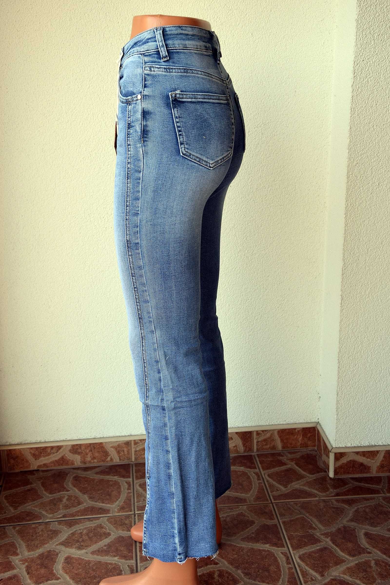 Spodnie Dzwony Jeans Wysoki Stan R XS-S-M-L-XL