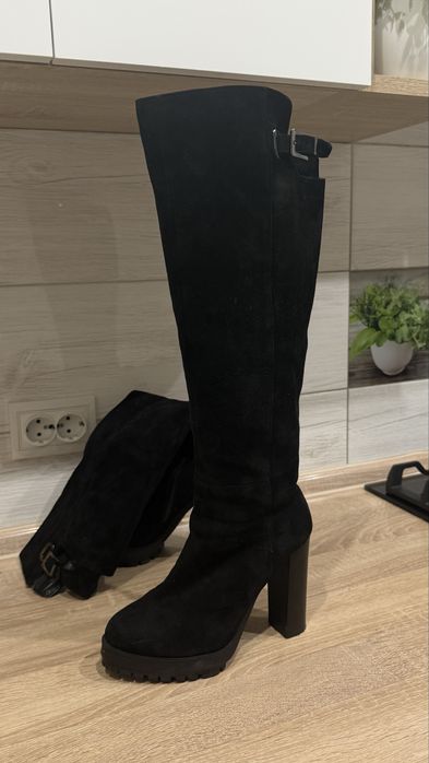 Сапожки замш натуральний 38 високий каблук