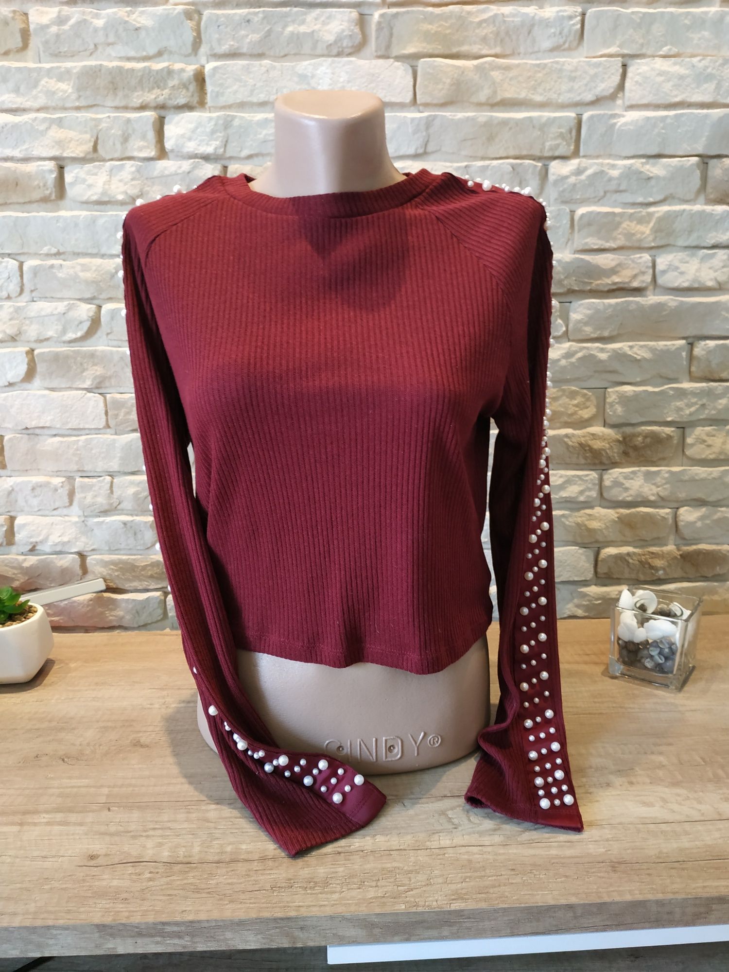 Krótszy sweter sweterek M 38 S 36 crop top bordowy