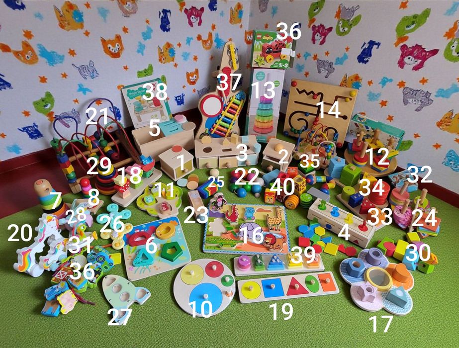 1+ Монтессорі дерев'яні пірамідка Сортер шнурівка вкладка бізіборд