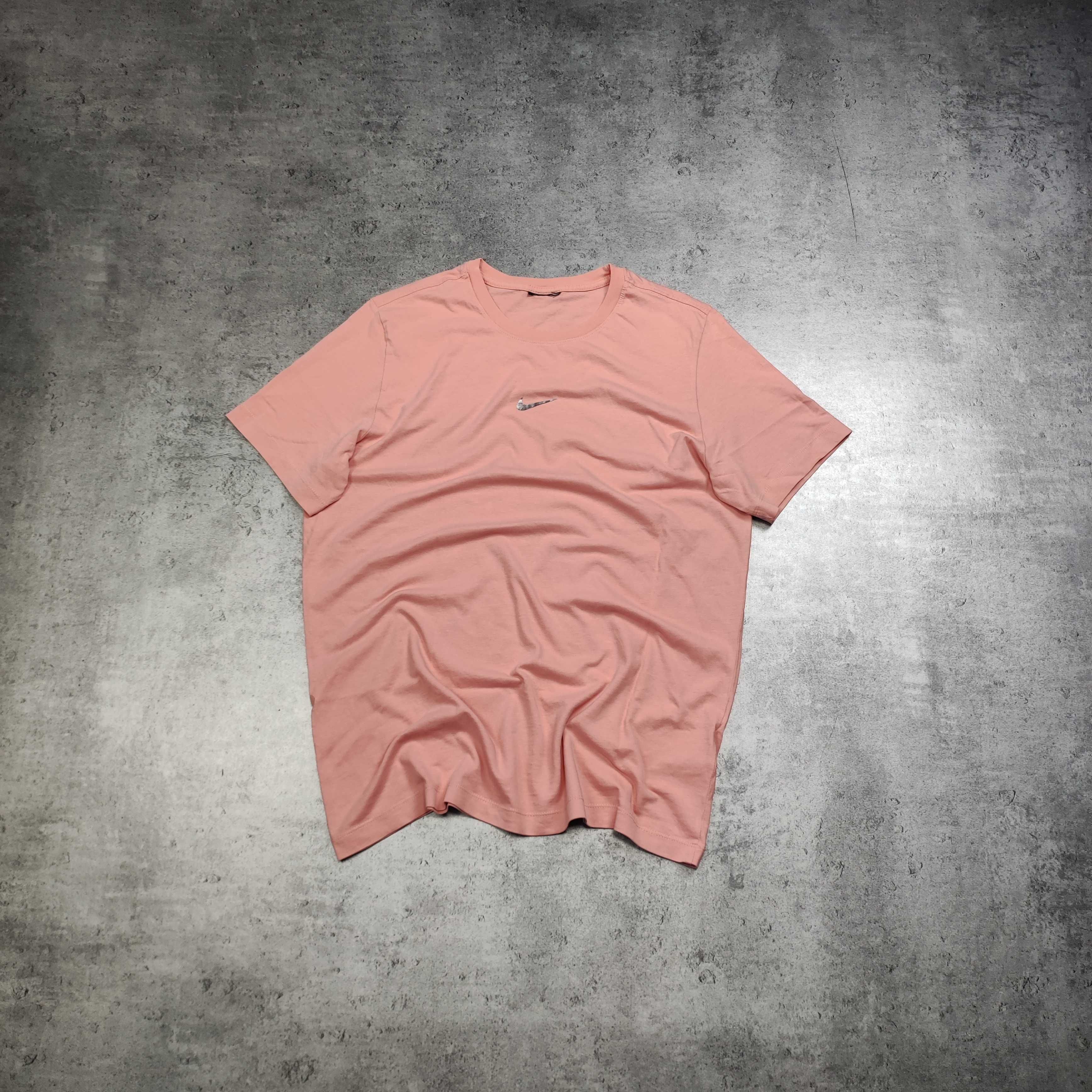 MĘSKA PREMIUM Koszulka Pudrowy Róż Logo Środek Nike Bawełna Casual