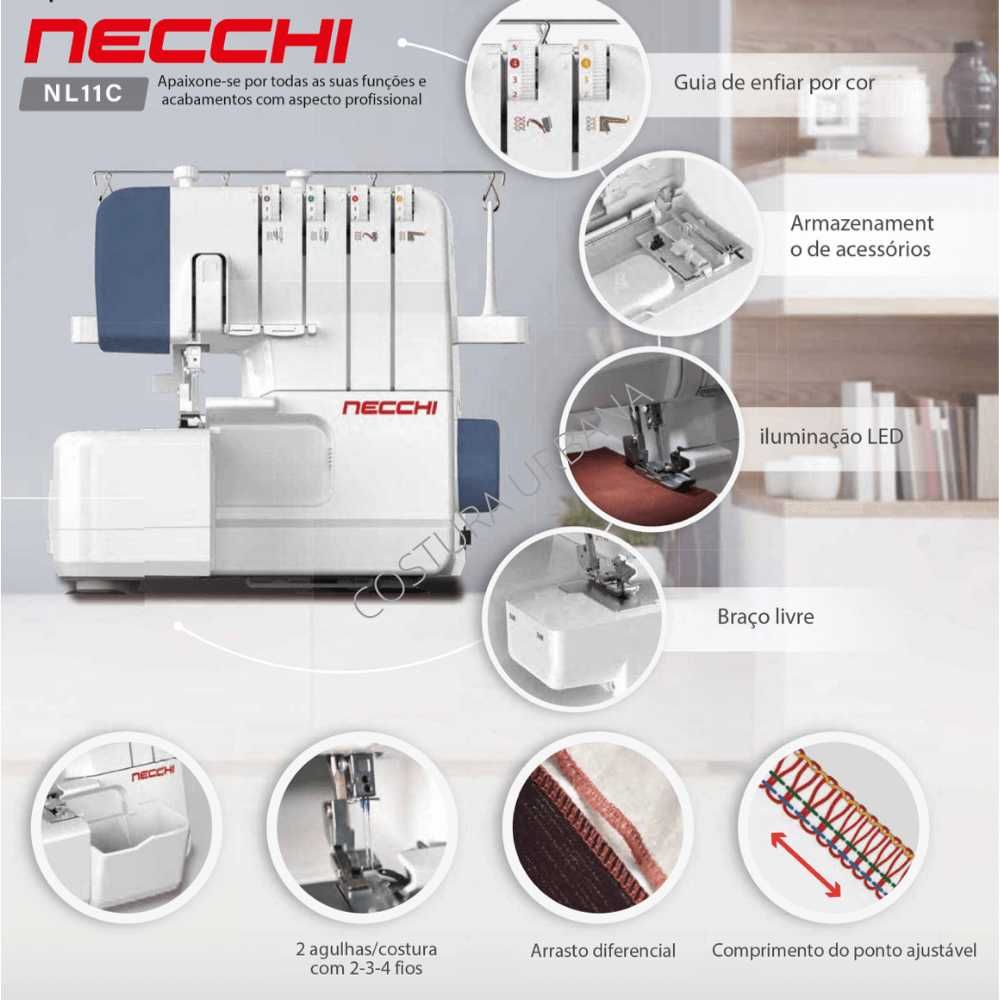 Overlock NECCHI NL11C 4linhas Máquina de corte e cose