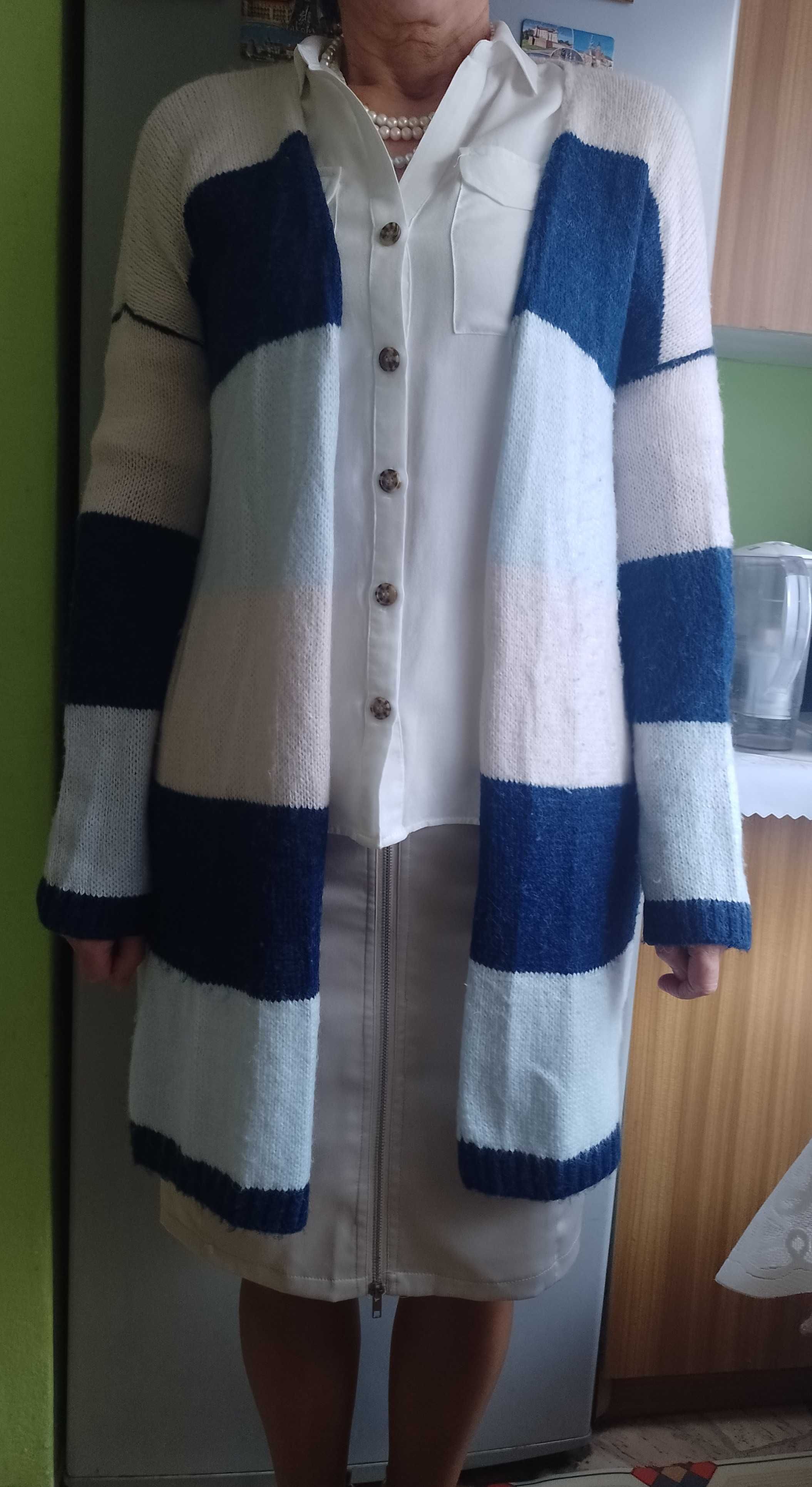 (L/XL) Moherowy, dłuższy Sweter, kardigan, Top Vintage