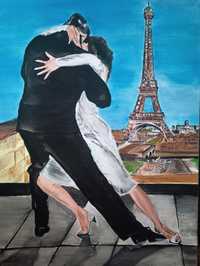 Para tańcząca tango w Paryżu przed wieża Eiffla