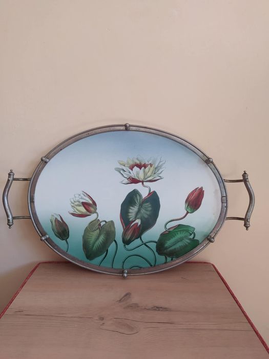 Porcelanowa / metalowa taca vintage