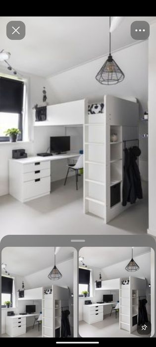 Łóżko piętrowe z szafa i biurkiem