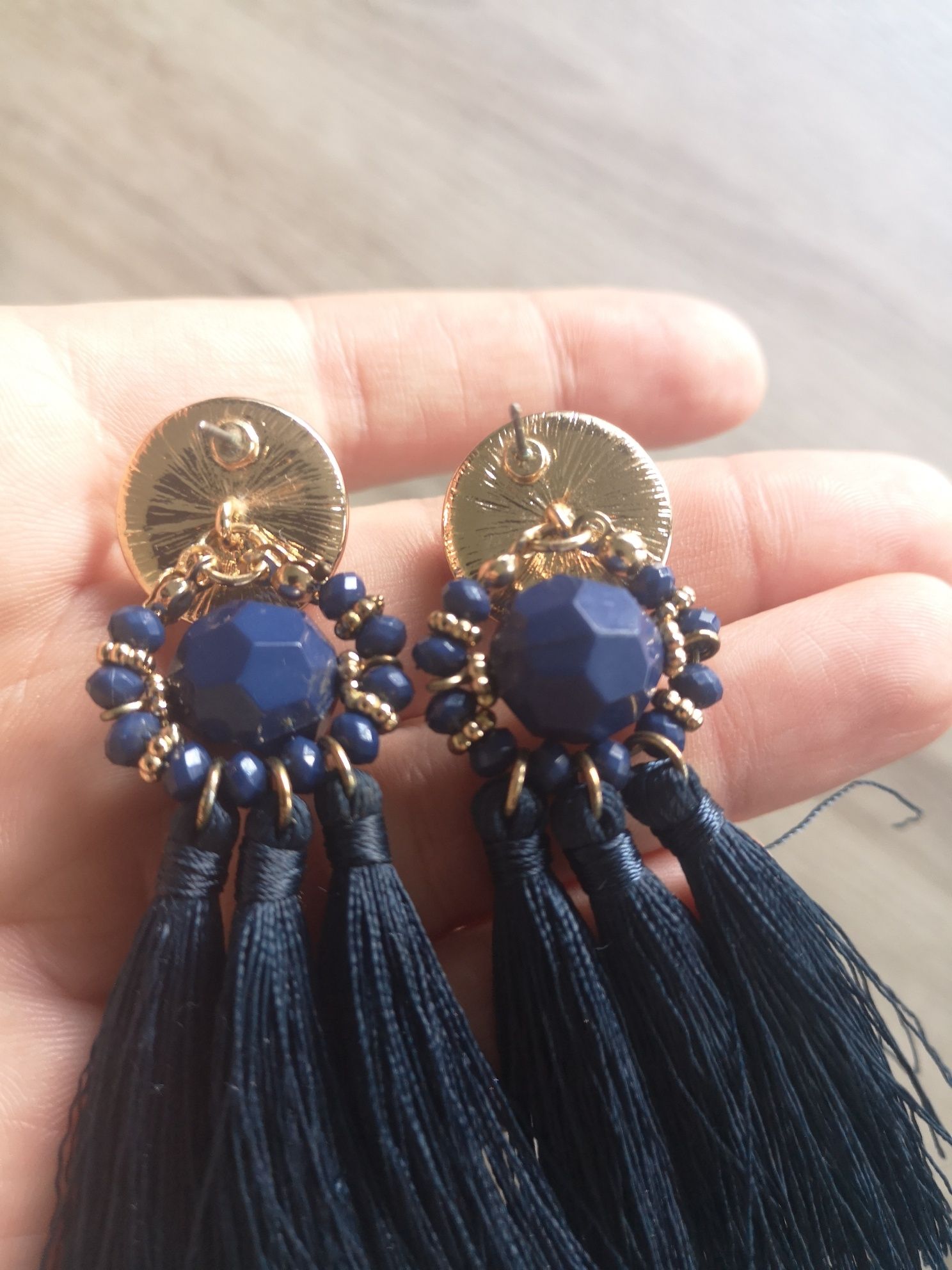 Brincos vintage azul e dourado