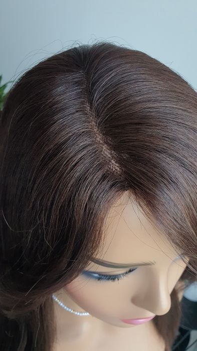 Długa peruka z włosów naturalnych w 100% ciemny naturlany brąz Emi