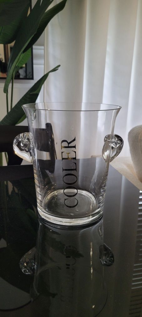 Cooler szklany srebrny napis wiaderko pojemnik na lód szampana