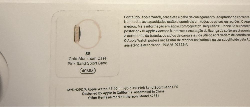 Apple Watch SE 40 mm Gold Rose + Caixa e carregador original