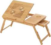 SONGMICS Regulowany Stolik na laptopa z Bambusa do Pracy Posiłków 55cm