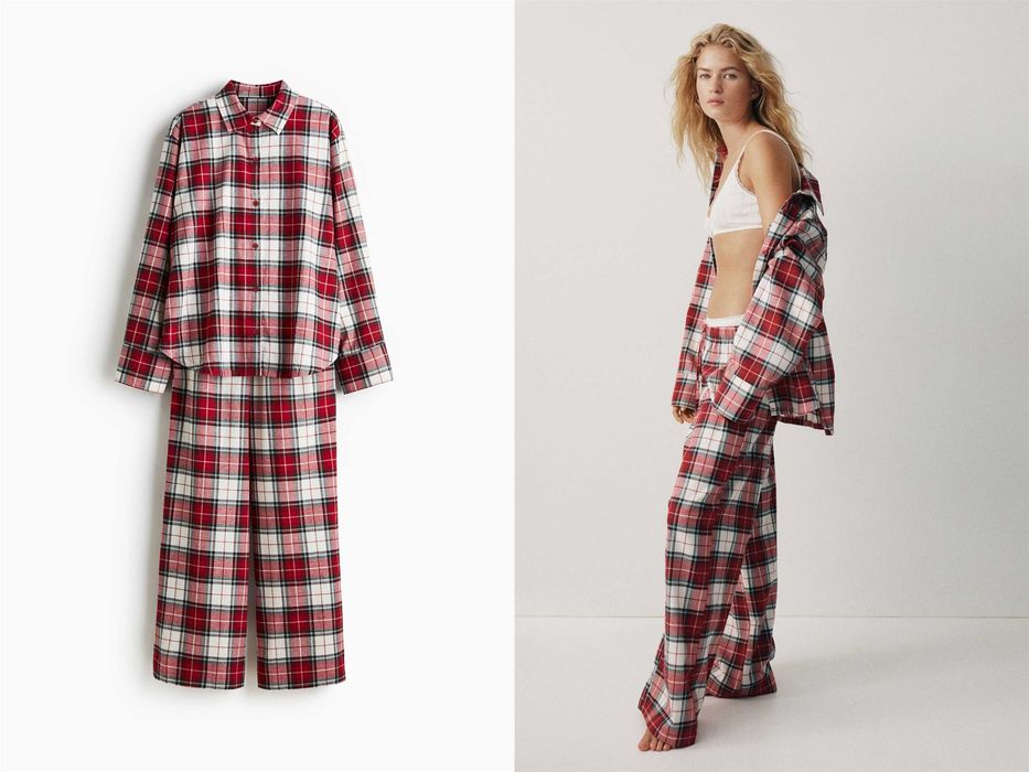 Piżama bawełniana Koszula ze Spodniami S NOWA Kolekcja krata czerwona