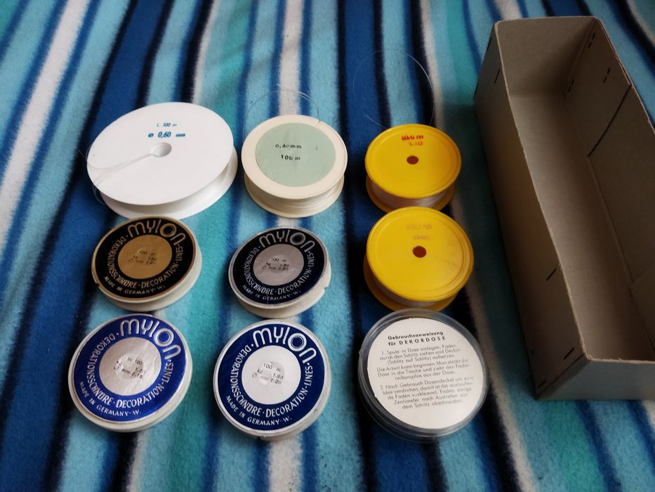 Zestaw 9 żylek wędkarskich Mylon z Niemiec DDR rózne grubosci 100 metr