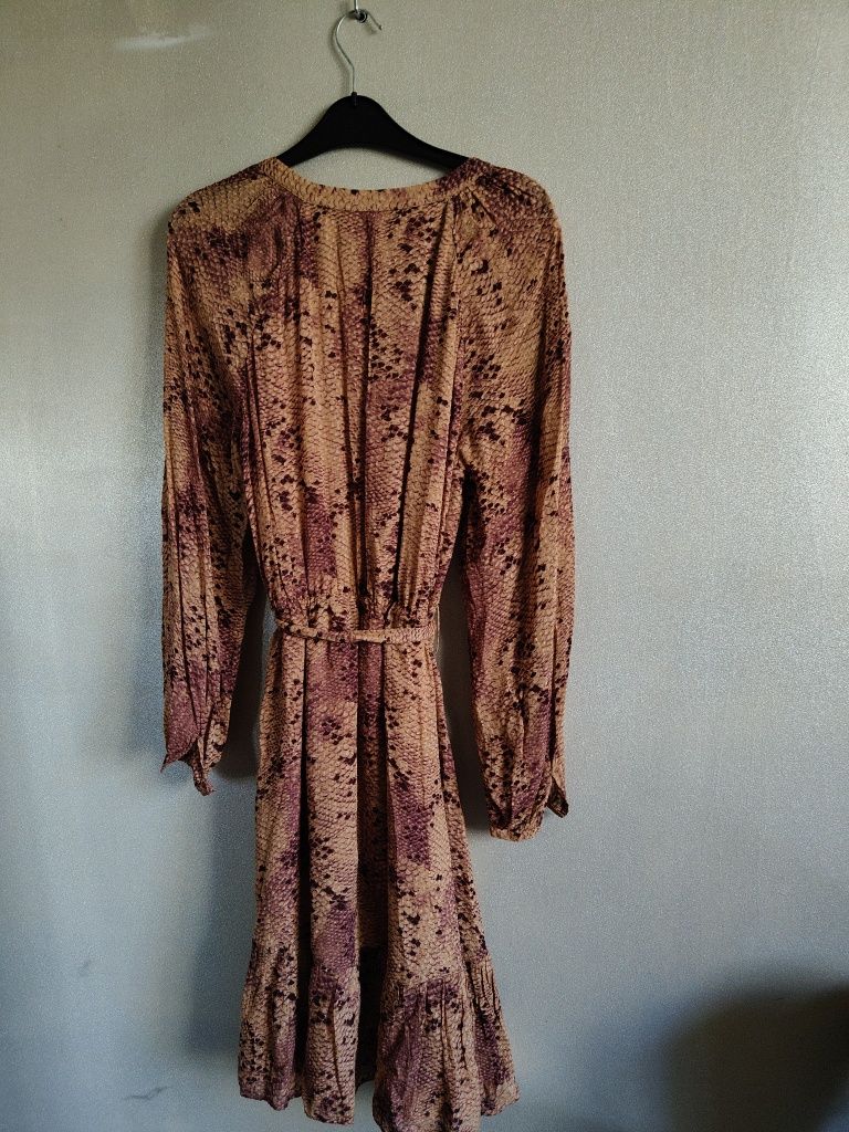 Massimo dutti sukienka zwiewna MIDI kobieca 42 beż brąz camel