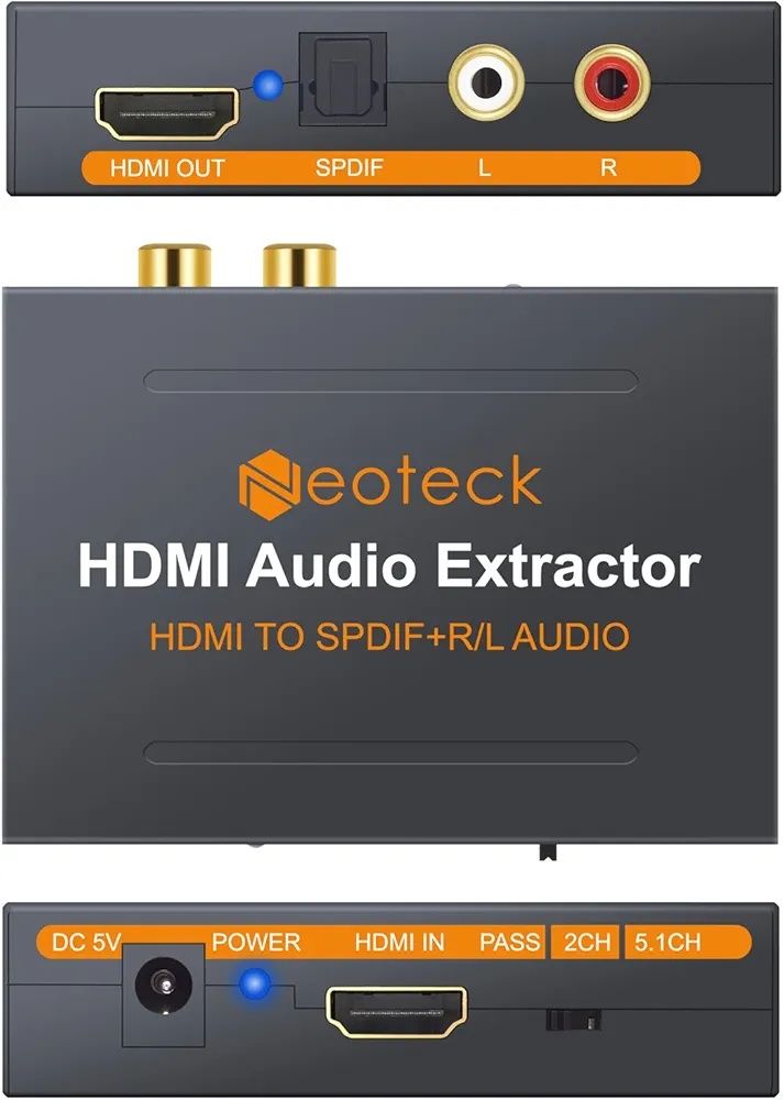 Ekstraktor audio HDMI 1080P, Konwerter HDMI do HDMI Audio SPDIF+ R/L