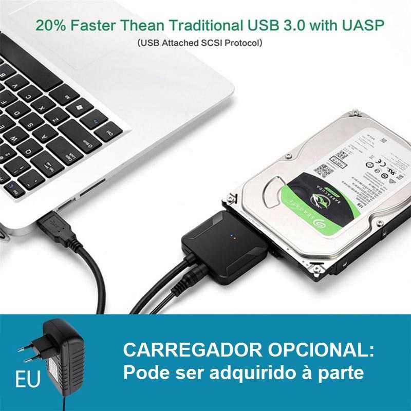 Cabo Adaptador USB 3.0 para Disco Rígido SATA 2,5'' ou 3,5'' HDD/SSD