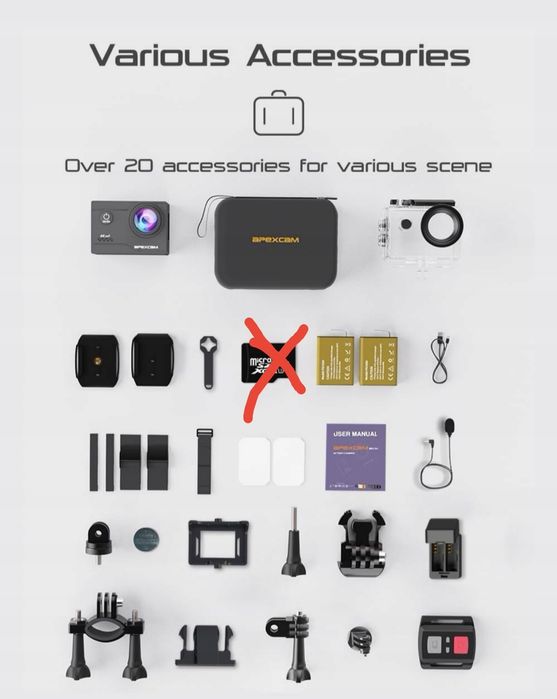 Kamera sportowa Apexcam 4K WiFi wodoodporna 40M 20MP