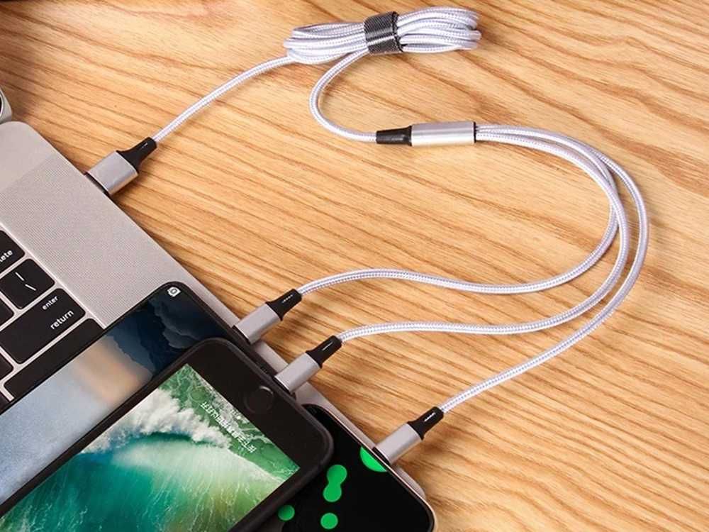 Kabel usb 3w1 do telefonu przewód  iphone micro usb type-c 1,2m