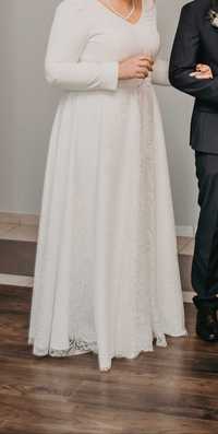 Suknia ślubna plus size brokatowa koronka