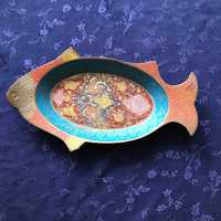 Винтажная индийская тарелка в форме рыбы из латуни, СССР, 70-е