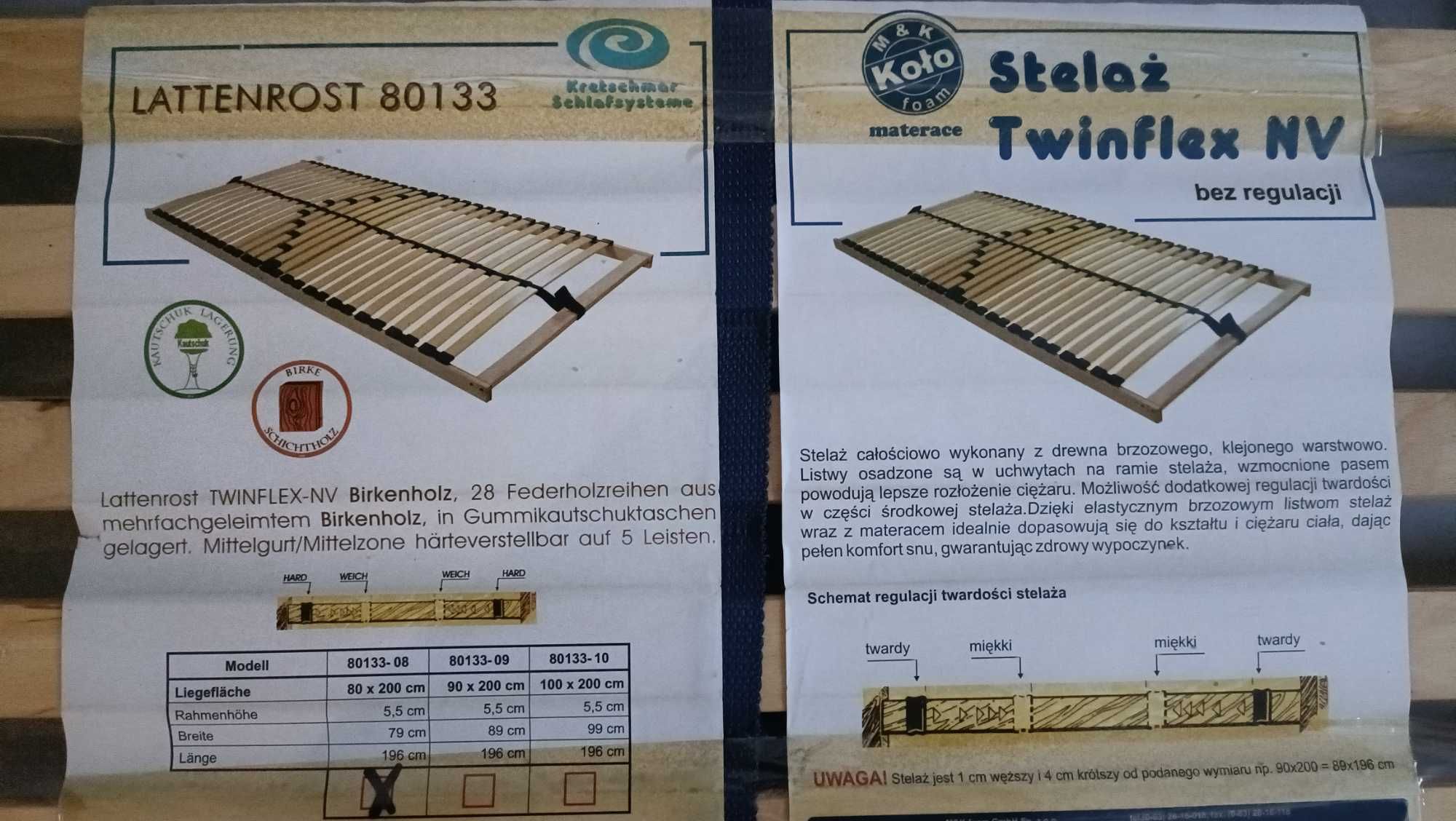 2 szt. Stelaż do łóżka Twinflex 80cm x 200cm