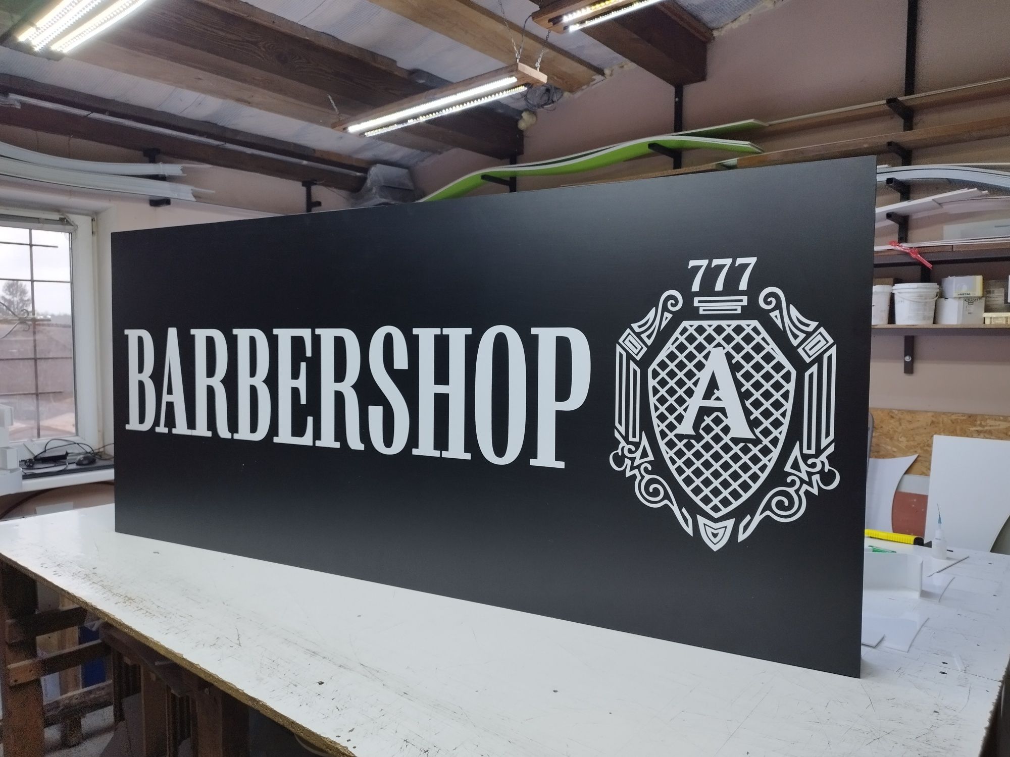 Вивіска Barbershop 1.4х0.4м для перукарні. Барбершоп, Банер, Лайтбокс