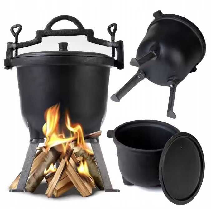 Kociołek Żeliwny Garnek 5L SUPER Zestaw -Kociołek Rękawice 6 Przepisów